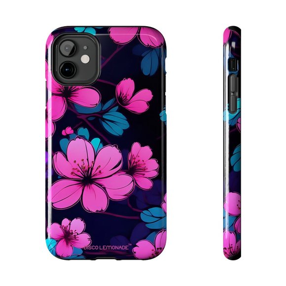 IPhone, DISCO LEMONADE Neon, Cherry Blossom, Sakura, Hot Pink,Tough Phone Case, - Picture 8 of 10